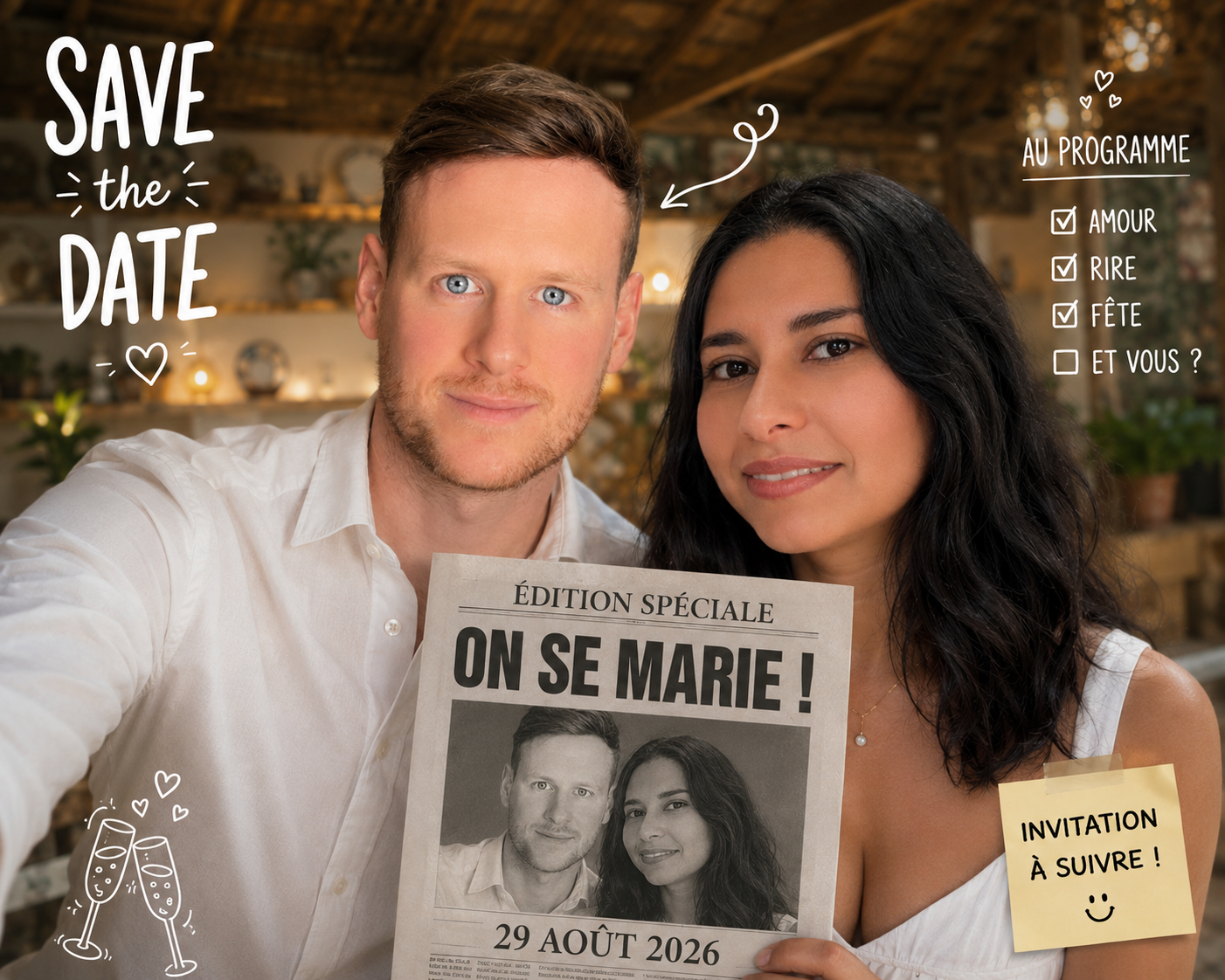 Éric et Inès annoncent leur mariage le 29 août 2026